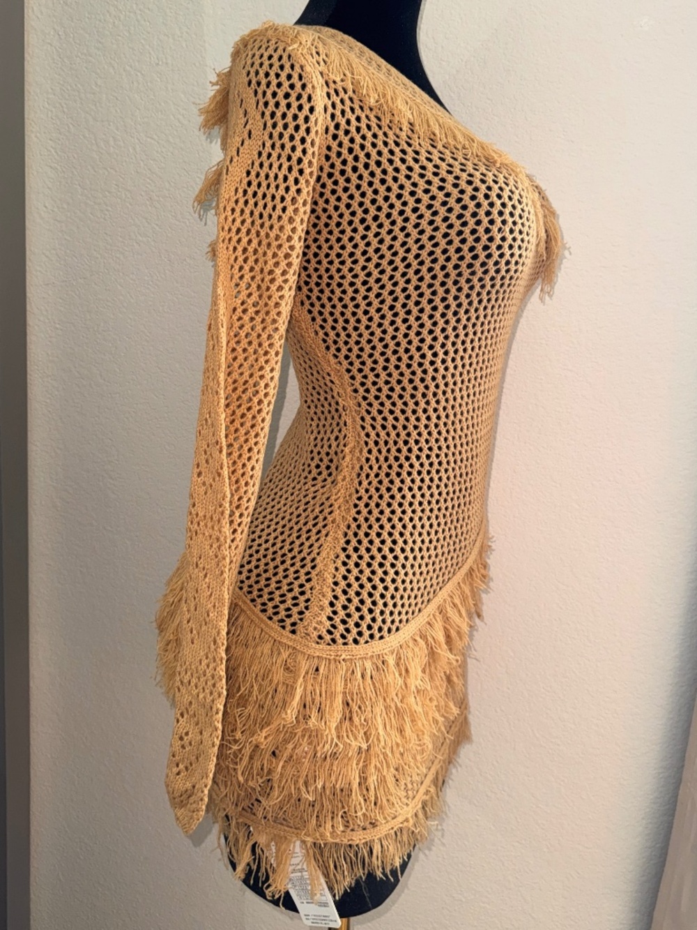 Fringe Crochet One Shoulder Cover-Up Dress | Boho Beachwear | Resort Style - Picture 3 of 7